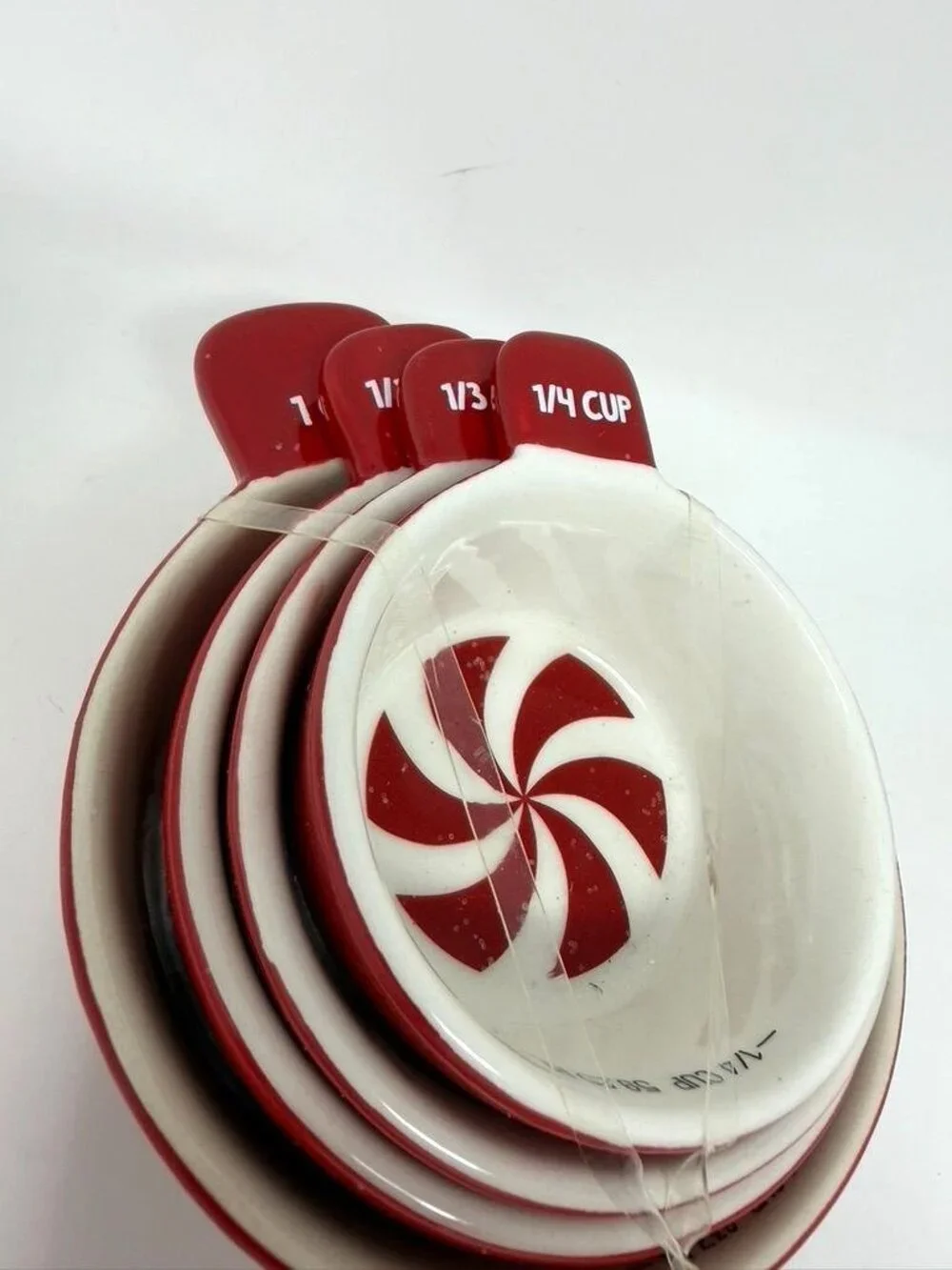 Target Red White Candy Cane Peppermint Swirl 4 Ceramic Measuring Cups Baking
